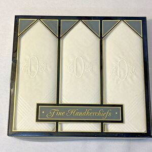 Vintage Boxed Set of 3 Men's Fine White Embroidered "D" Handkerchiefs